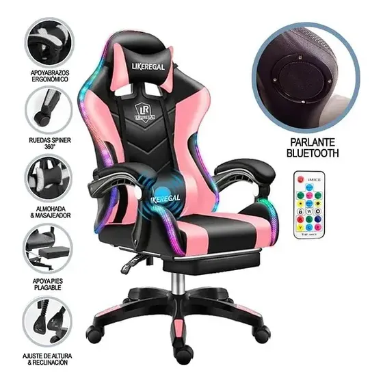 Silla Gamer 2RL Super Gamer Rgb Reclinable Con Reposapiés Y Masaje Bluetooth