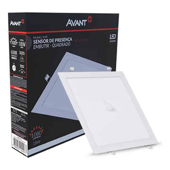 Painel Sensor De Presença 18w Embutir Quadrado Avant 6500k 127/220V