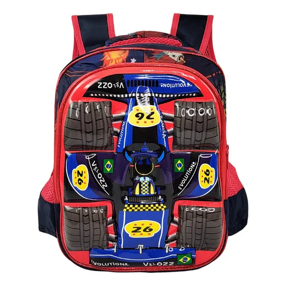 Mochila Infantil Menino E Menina Princesas E Heróis Escolar Cor Fórmula 1 Vermelho Desenho Do Tecido 3d Fanza Moda