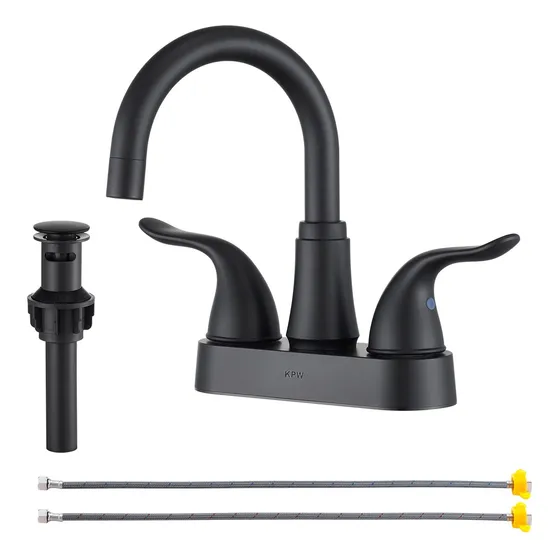 Grifo Lavabo Baño 2 3 Agujero Juego Central Negro Mate 4  No