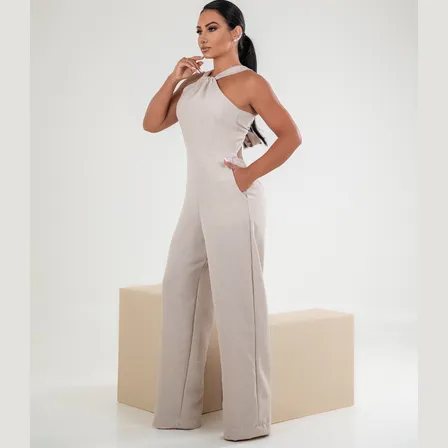 Macacão Longo Pantalona Elegante Festa Luxo Costas Ajustável