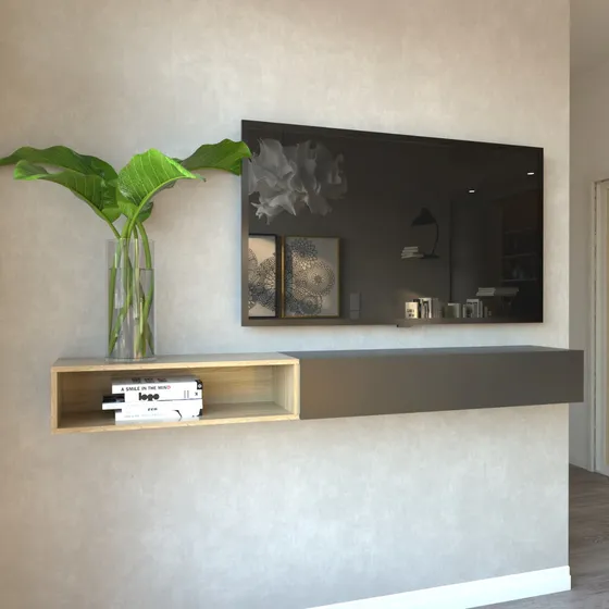 Rack Tv Colgante Recibidor Living Moderno Estantes Color Negro