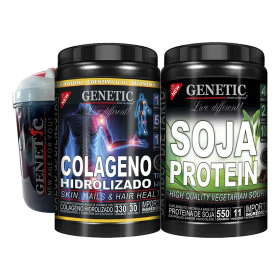 Desarrollo Vegano Proteína Soja + Colágeno + Shaker Genetic