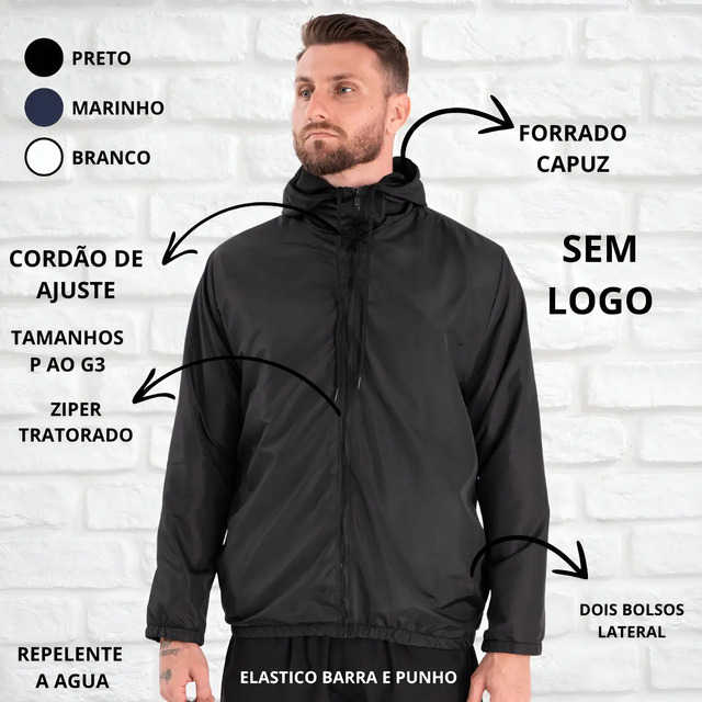 Jaqueta Corta Vento Liso Unissex Esportivo Capuz E Bolsos Jaqueta Corta Vento Liso Unissex Esportivo Capuz E Bolsos