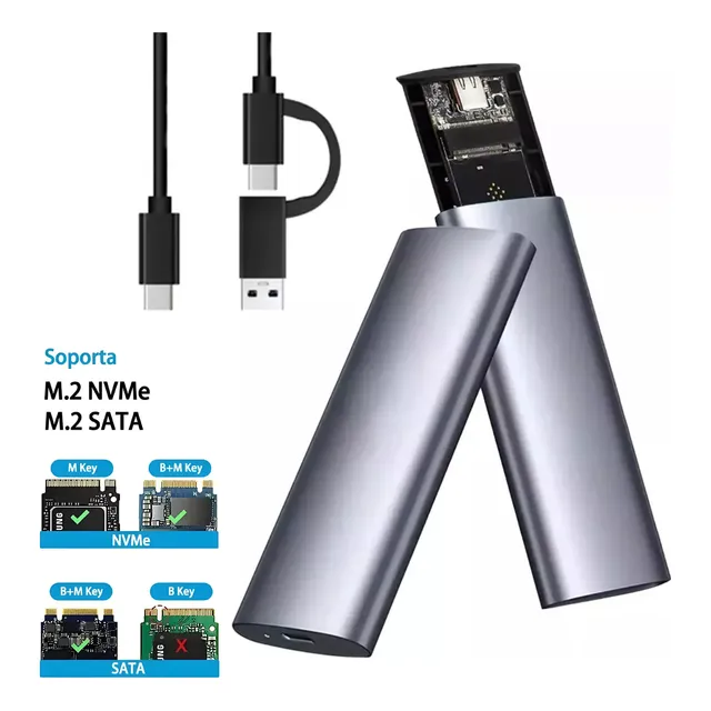 Carcasa para Disco Duro USB M.2 NVMe/SATA - Case Disco Duro Externo USB-C 3.2 10Gbps, Aluminio, Plug & Play, Sin Herramientas, Compatible 2230/2280 Lukito®