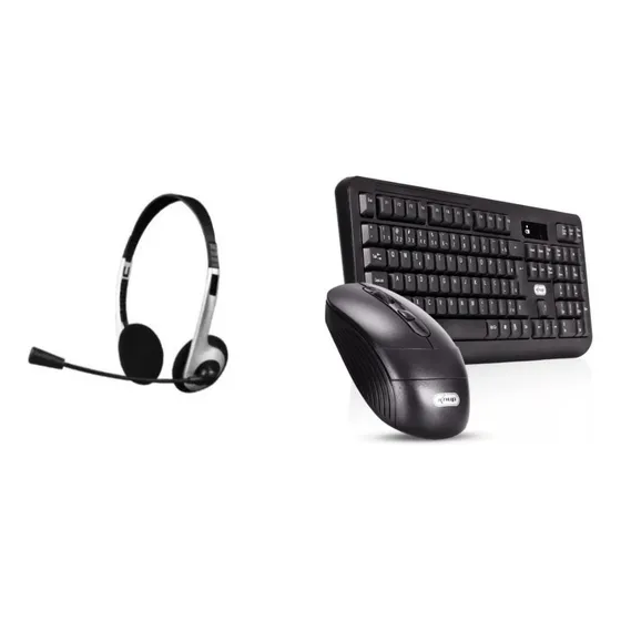 Kit Home Office Teclado E Mouse Sem Wireless Fone Com Fio