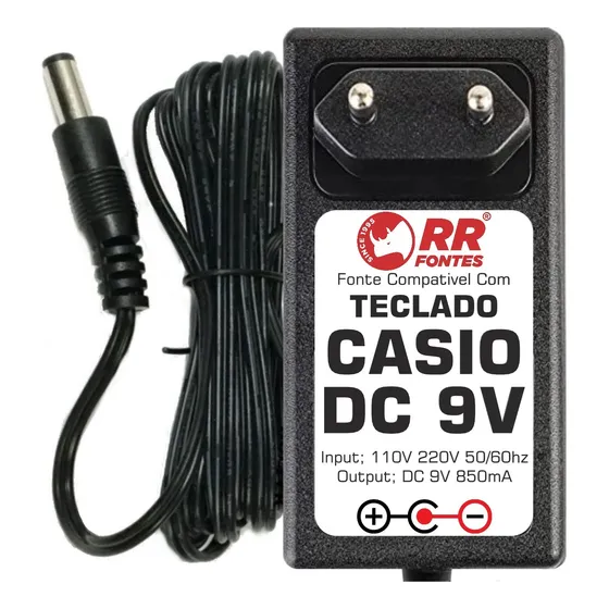 Fonte Dc 9v 850ma Para Piano Teclado Casio Ctk-501 Ctk-510