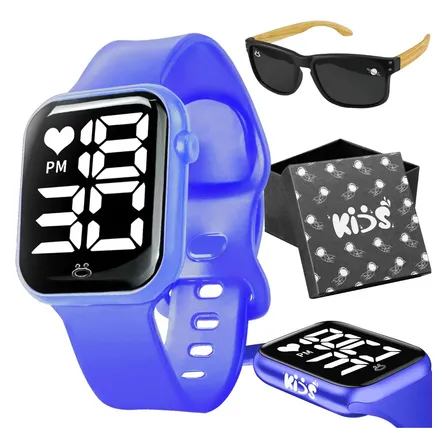 Relógio Infantil Menino Azul Digital Silicone Prova Dagua Azul Preto