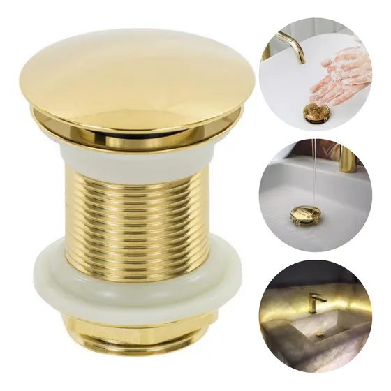 Válvula Click Dami Dourada 1.1/4 Para Bancadas E Cubas Premium 100% Metal 4cm Oculta Invisível