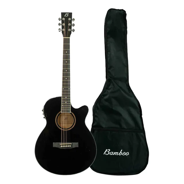 Guitarra Bamboo electroacústica negra Linden 40 con funda negra Hpl High Pressure Laminate