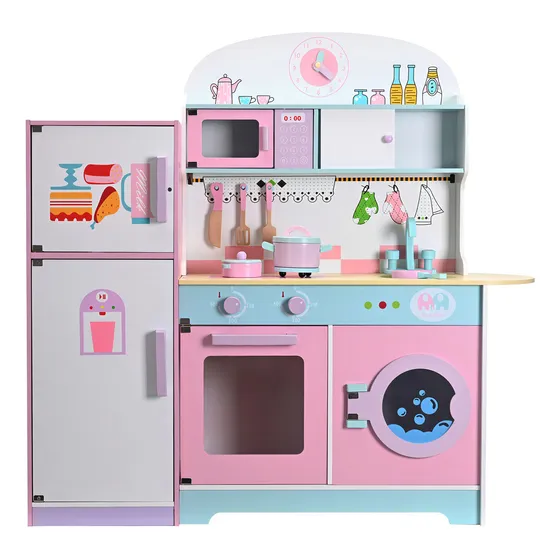 Cocina De Madera Infantil Cocinita Juguete Niños Accesorios Color Rosa