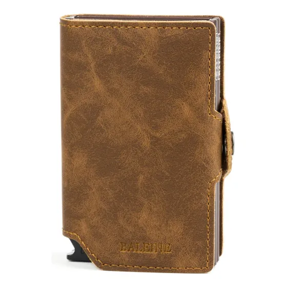 Billetera Baleine Double Kansas aluminio cuero antirobo Rfid color light brown