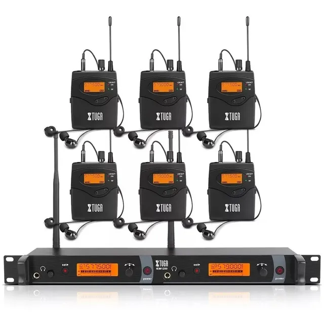 Xtuga Micrófono Inalámbrico Monitoreo 6 Monitoreo 2 Canales Color EM1200 6 Bodypack