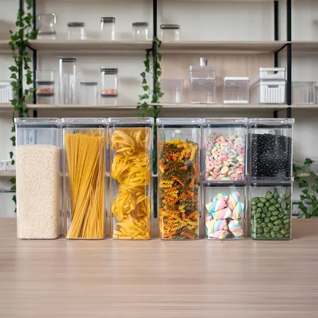 Kit 8 Potes Herméticos Mantimentos Quadrado Cozinha Tampa Vedação Hermética Amobox