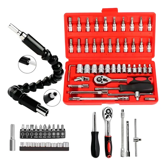 Juego Dados Puntas 1/4 46 Pcs Multiuso Acero Maleta+ 21pcs