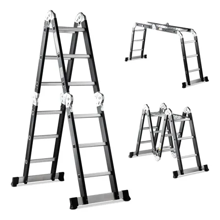 Escalera Multiposición Telescópica 3.5 m Voltio 12 Peldaños con 2 Charolas de Trabajo, Plegable Soporta 150 kg