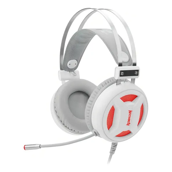 Headset Gamer Redragon Minos Overear 7.1 Surround Usb Branco Luz Vermelho