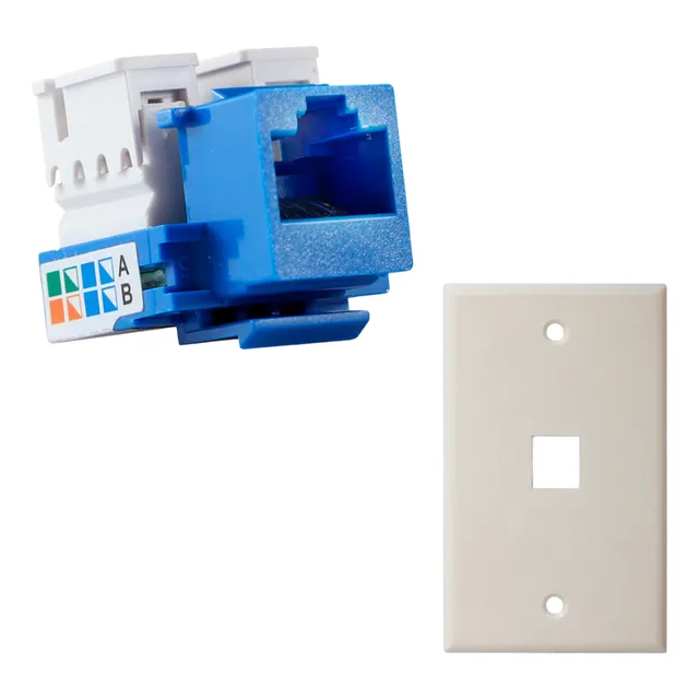 100 Pz Conector Jack Rj45 Cat5e Azul + 100 Placa Pared 1 P.