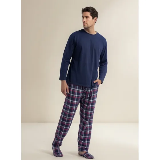 Pijama Largo Algodón  Completo + Pantuflas Mota