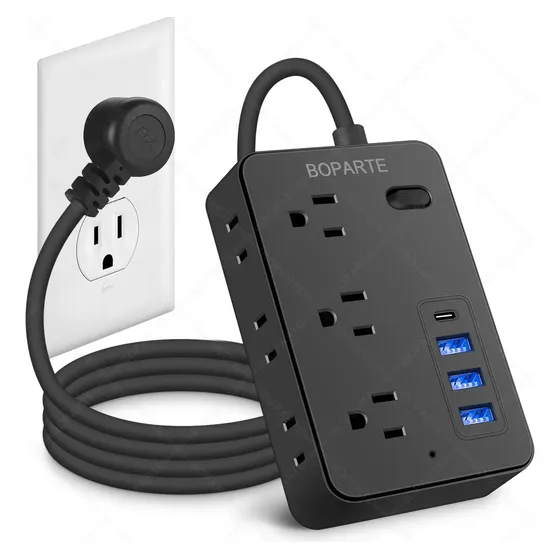 Regleta Cargador Multicontactos Con 6 Entradas Y 3+1 Usb Color Negro