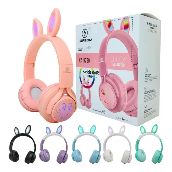 Headphone Bluetooth C/ Orelha De Coelhinho E Luzes Rgb