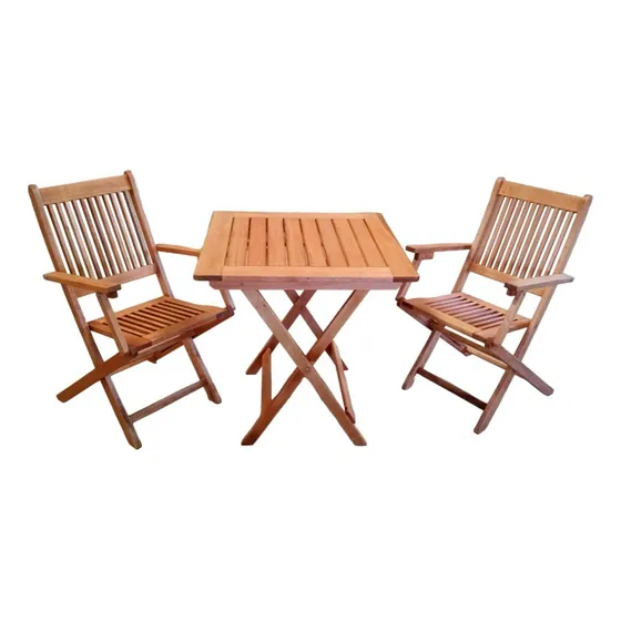 2 Silla Plegable Apoyabrazos + Mesa 75x75 Eucaliptus - Envio
