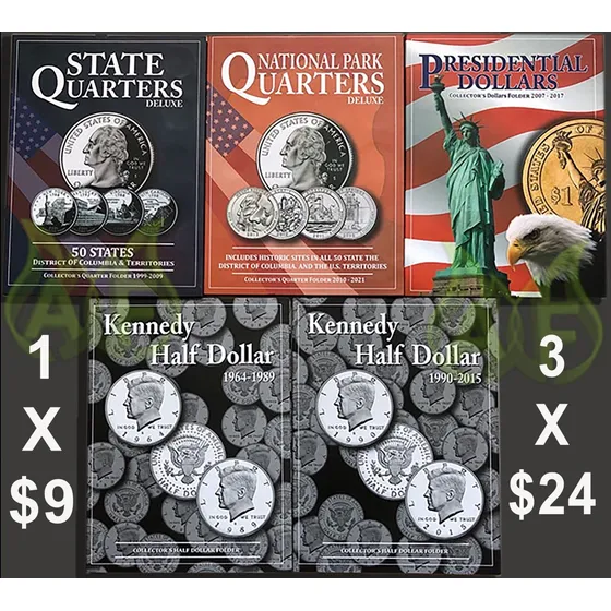 3 Album Para Coleccionar Las Monedas De Usa 25 Centavos 50