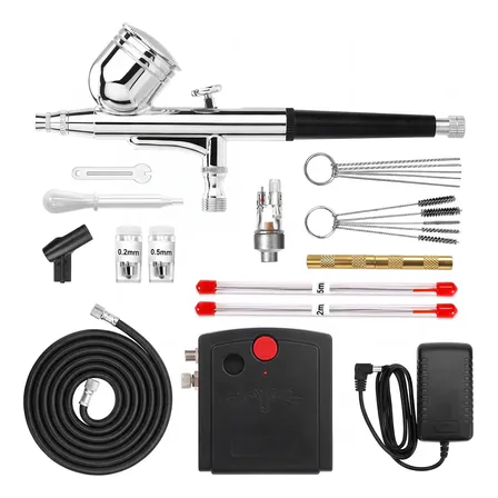 Kit Completo De Aerografia Com Parada Automática Preto