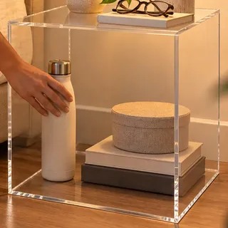 Mesa De Cabeceira Lateral Quarto Acrílico Minimalista Cubo Brilhante CristalPor