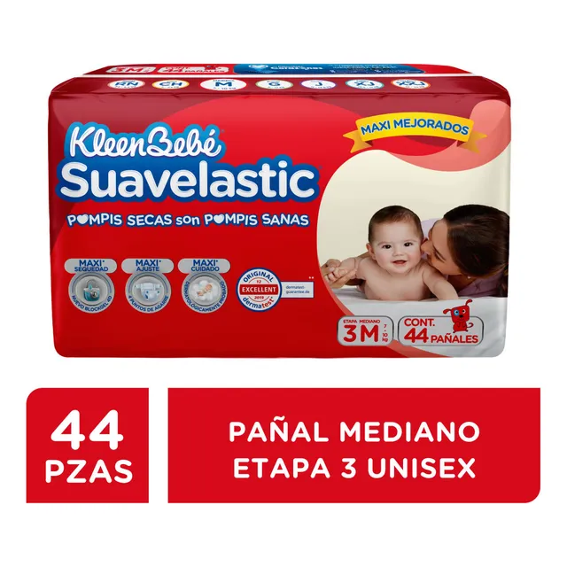 Pañales Kleenbebé Suavelastic Etapa 3 Unisex 44 Piezas