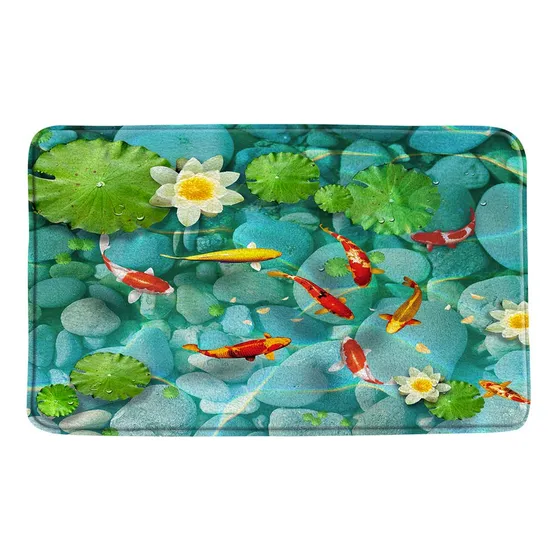 Koi Fish Bath Mat,alfombra Baño Japonesa Lotus Pond Adoquine