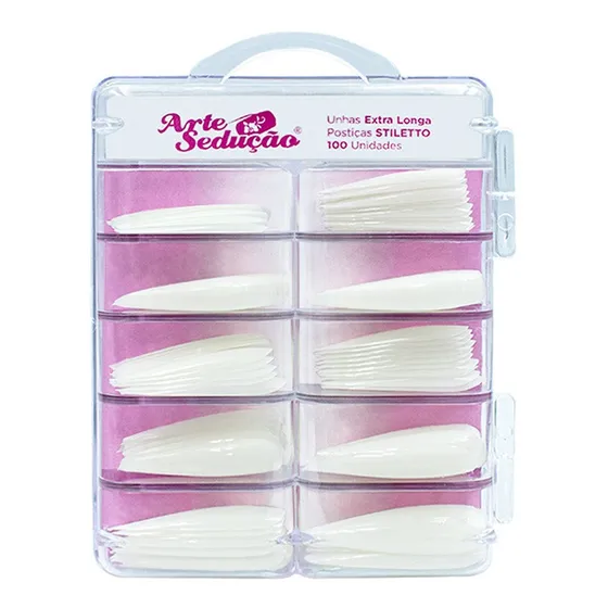 Unhas Postiças Stiletto Extra Longa, 100 Und, Arte Sedução