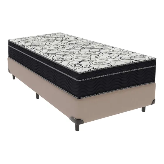 Cama Box Solteiro Bege + Colchão Airtech D45 D45 Ortobom