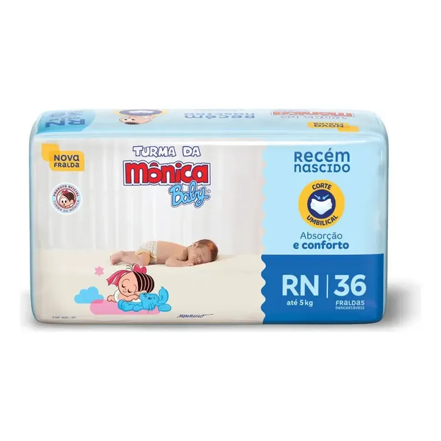 Fralda Descartável Turma da Mônica Baby Recém-Nascido RN Pacote 36 U