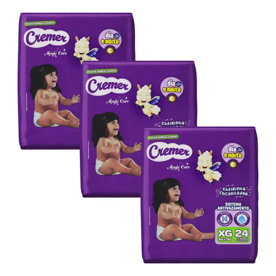 3x Fralda Cremer Magic Care Econômica Xg Pacote C/ 24 Unid