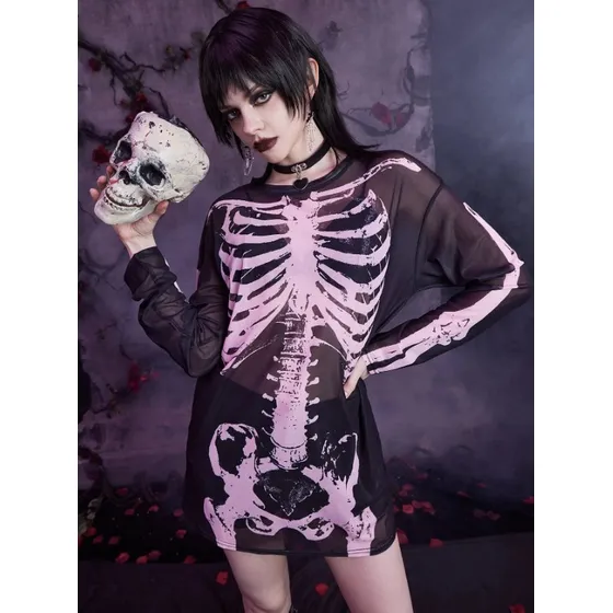 Top Transparente Con Diseño De Esqueleto. Camisa Halloween