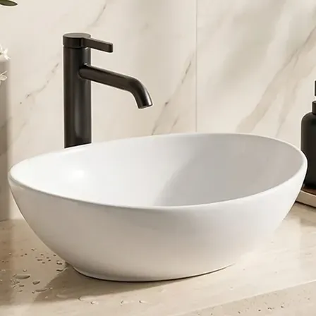 Cuba Oval Para Banheiro Ducaly 41x34cm Em Cerâmica Branca De Alta Qualidade Com Design Moderno Acabamento Esmaltado Fácil Limpeza Para Lavabo