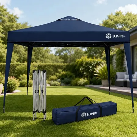 Tenda Gazebo Sanfonada Articulada Luvinco 3x3m Azul Impermeável Resistente Proteção Ao Ar Livre Camping Praia Eventos Montagem Prática Estrutura Resistente Durável