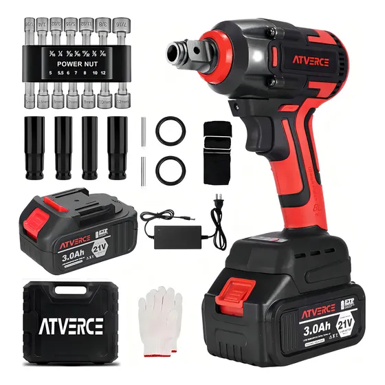 Atverce Ew01 Kit Pistola Impacto Llave Inalámbrica Electrico Batería 300nm 127V 600W