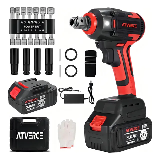 Atverce Ew01 Kit Pistola Impacto Llave Inalámbrica Electrico Batería 300nm 600W