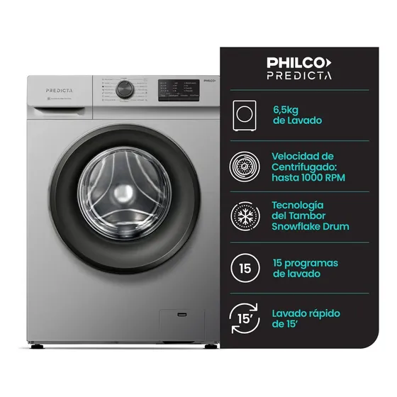 Lavarropas Automático Philco Phlf6510p2 Predicta 6.5kg Color Gris