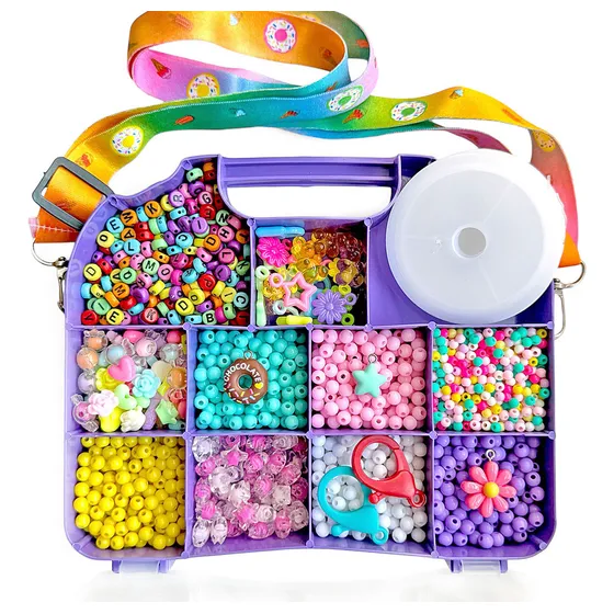 Kit Missangas Coloridas Bolsa Maleta Fazer Pulseiras Infantil 2000 Pçs