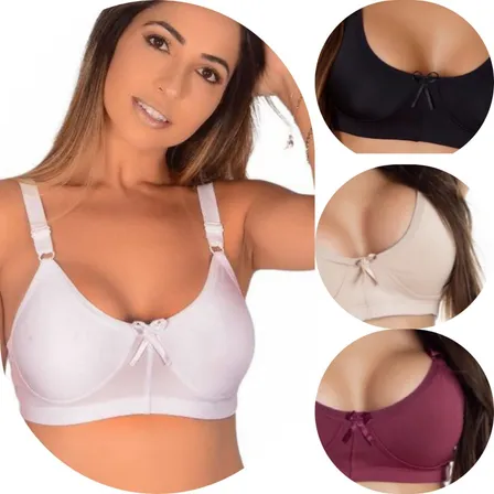 Kit 3 Sutiã Alça Reforçada Sutian Básico Soutien Microfibra