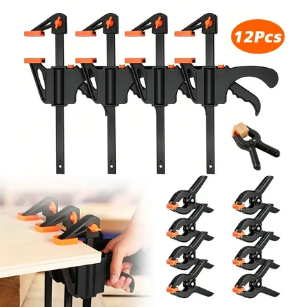 Kit 4 Grampos Tipo F aperto rápido 4Pol aço Multiuso + 8 mola Pressão alicate Fixação Terceira Mao Resistente e durável Ajustável para Multiuso Profissional MDF marcenaria Diy Armário Design artesanal