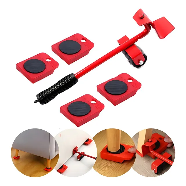 4 Bases Con Llantas Y Mini Gato Para Mover Cosas Pesadas