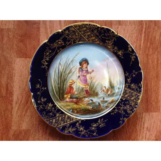  Precioso Plato En Porcelana Francesa Bleu De Sevres