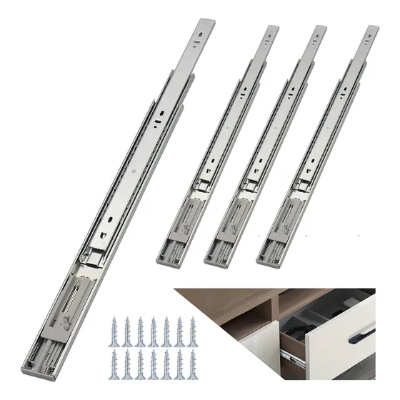 Corredera Riel Extensión Cierre Suave Reforzada 55cm 4 Pzas Plateado