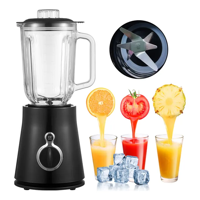 Fandbo Licuadora Profesional 1.5 Litros Vaso Vidrio 2 Velo Color Negro 6 Cuchilla 600w 100v