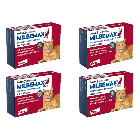 04 Cxs Milbemax Vermifugo Para Gatos 2 A 8 Kg 2 Comp 16/40mg