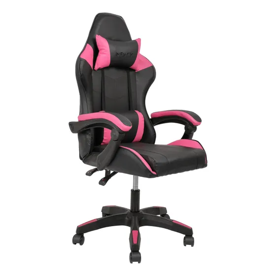 Silla Gamer Ergonomica Escritorio Sillon Reclinable juegos Soporta 200kg Imback Color Negro con Fucsia Tapizado Cuero Sintetico